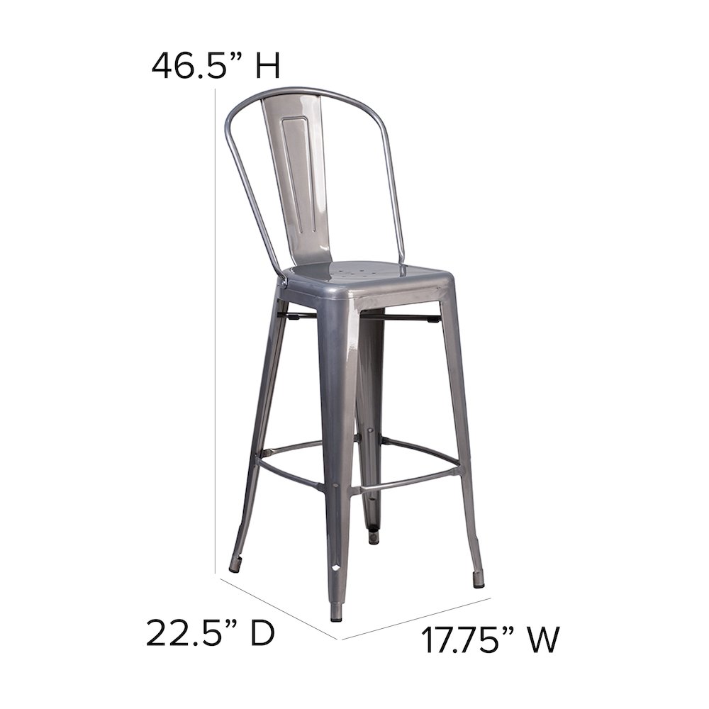 30'' High Clear Coated Indoor Barstool with Back. Picture 5