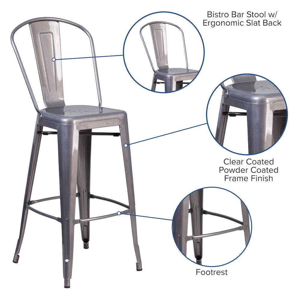 30'' High Clear Coated Indoor Barstool with Back. Picture 4
