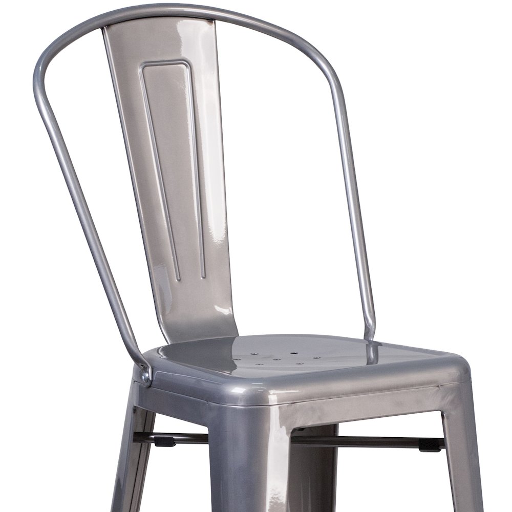 30'' High Clear Coated Indoor Barstool with Back. Picture 7