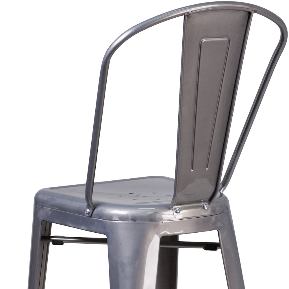 30'' High Clear Coated Indoor Barstool with Back. Picture 10
