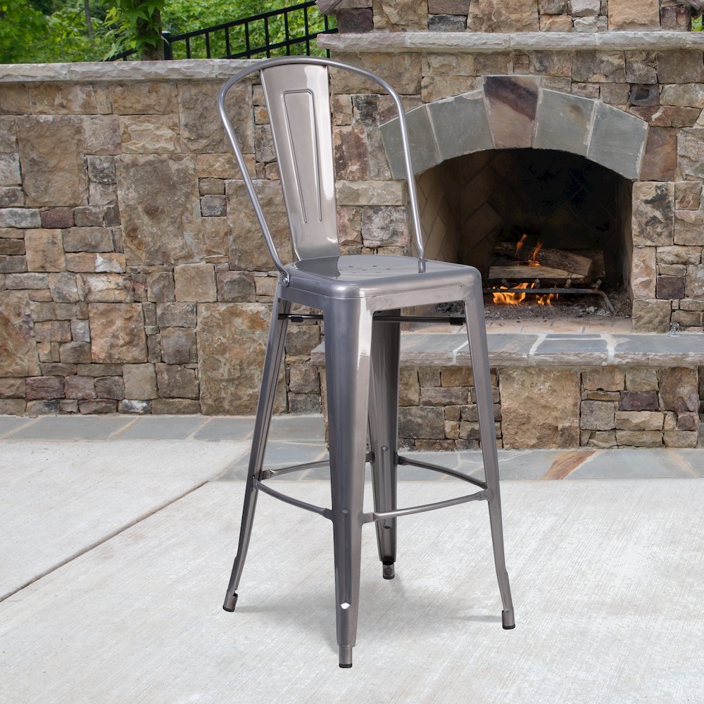 30'' High Clear Coated Indoor Barstool with Back. Picture 2