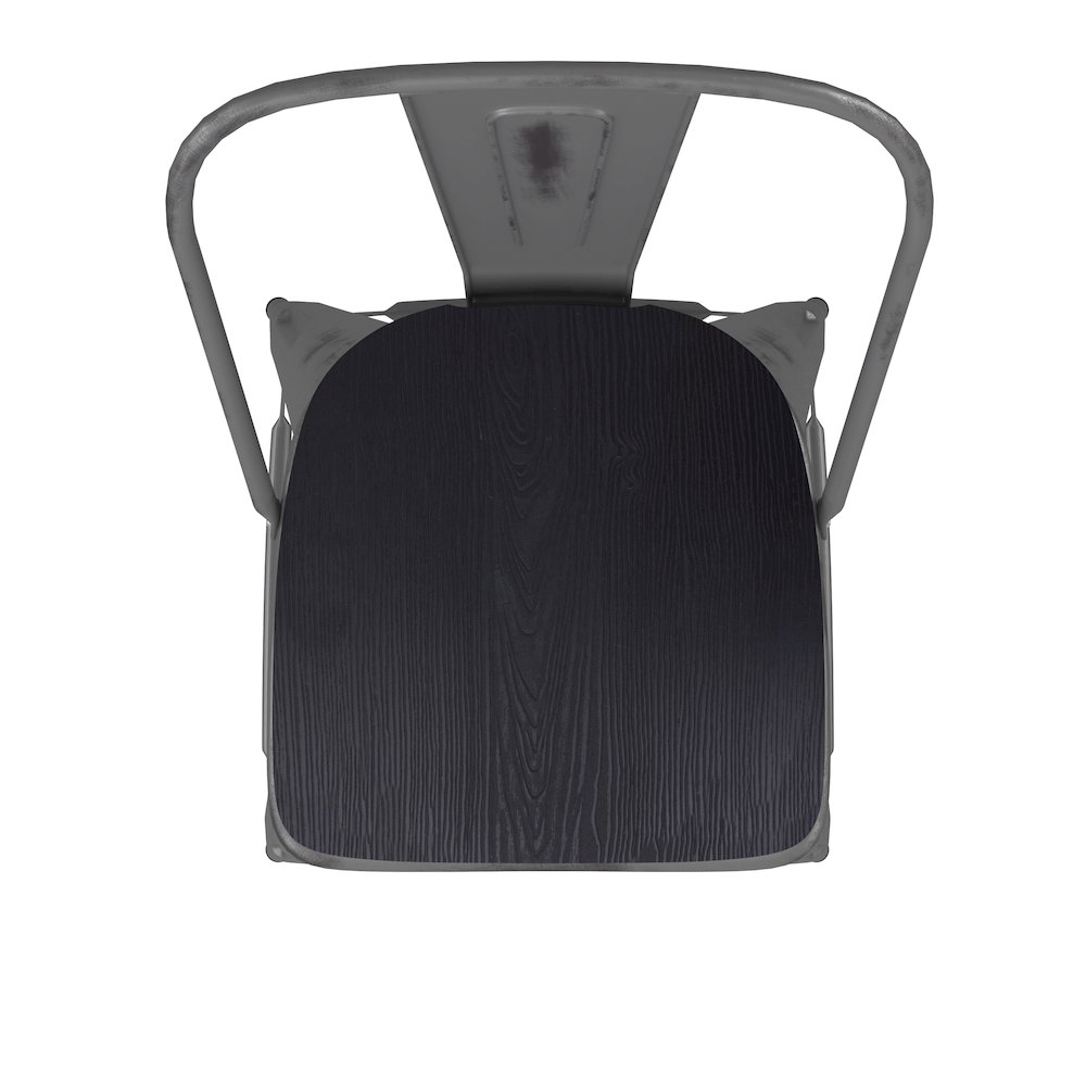 30'' High Clear Coated Indoor Barstool with Back and Black Poly Resin Wood Seat. Picture 12