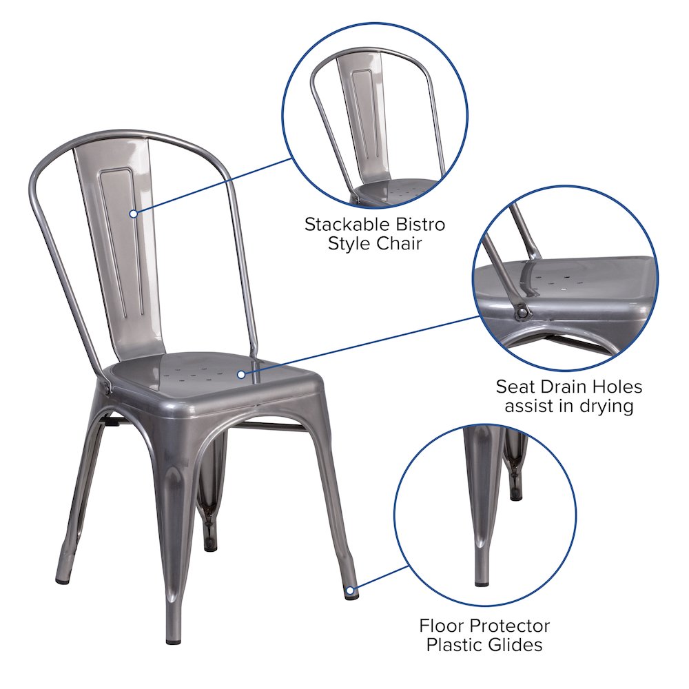Clear Coated Metal Indoor Stackable Chair. Picture 5