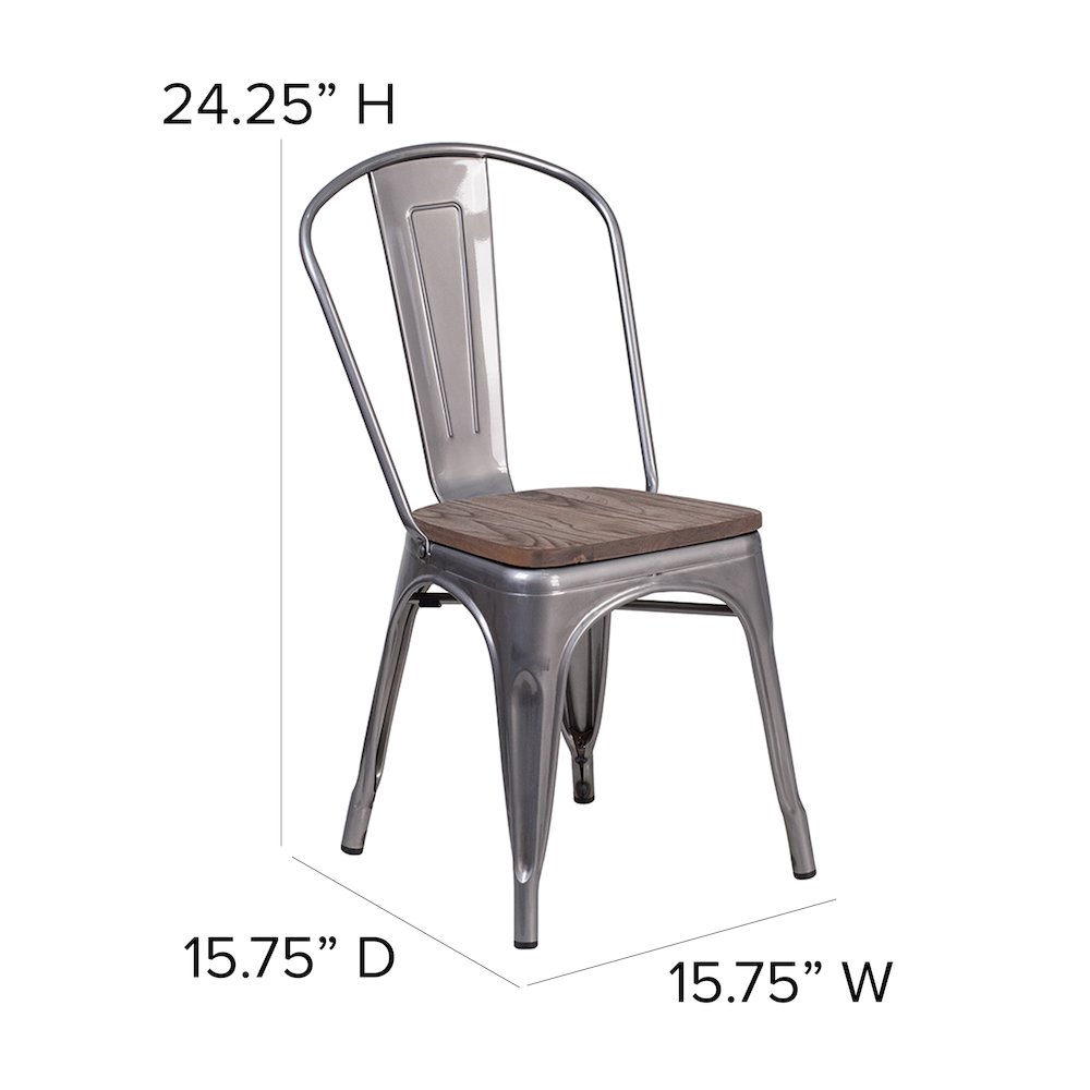 Clear Coated Metal Stackable Chair with Wood Seat. Picture 5