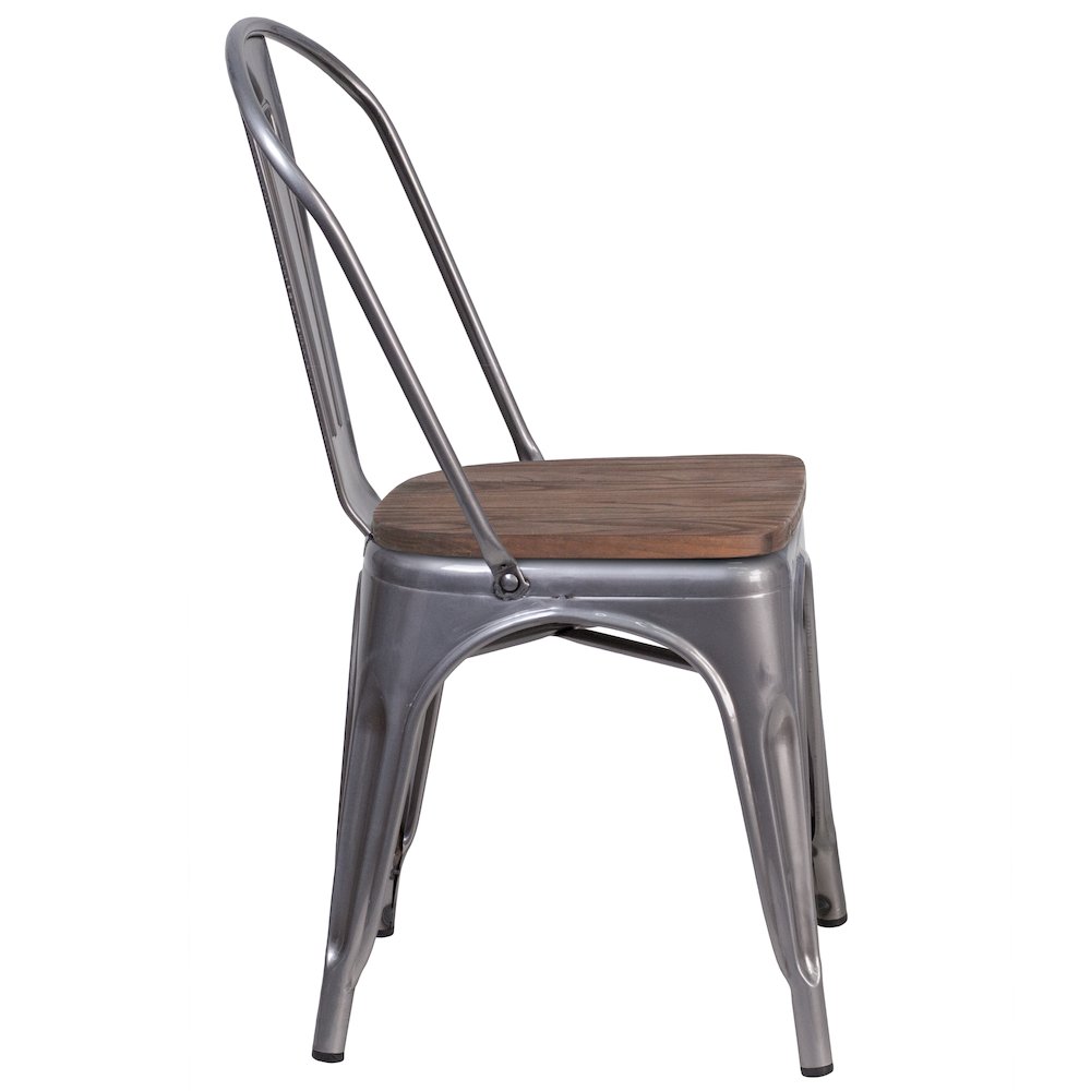 Clear Coated Metal Stackable Chair with Wood Seat. Picture 2