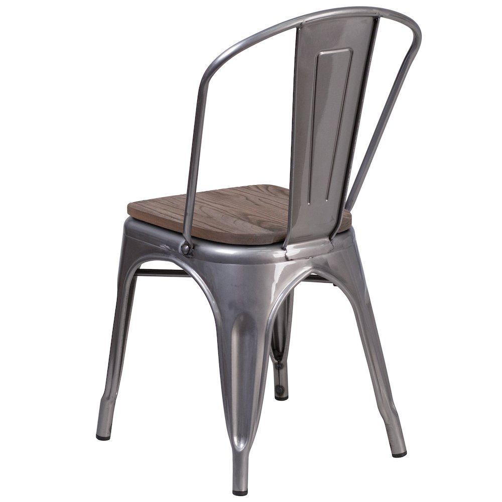 Clear Coated Metal Stackable Chair with Wood Seat. Picture 3