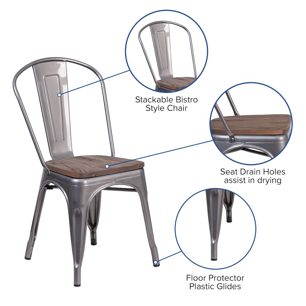 Clear Coated Metal Stackable Chair with Wood Seat. Picture 4