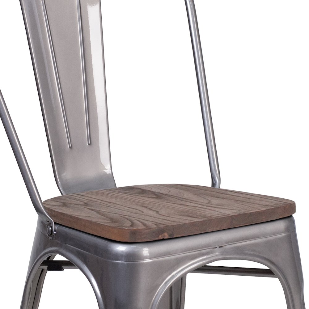 Clear Coated Metal Stackable Chair with Wood Seat. Picture 7