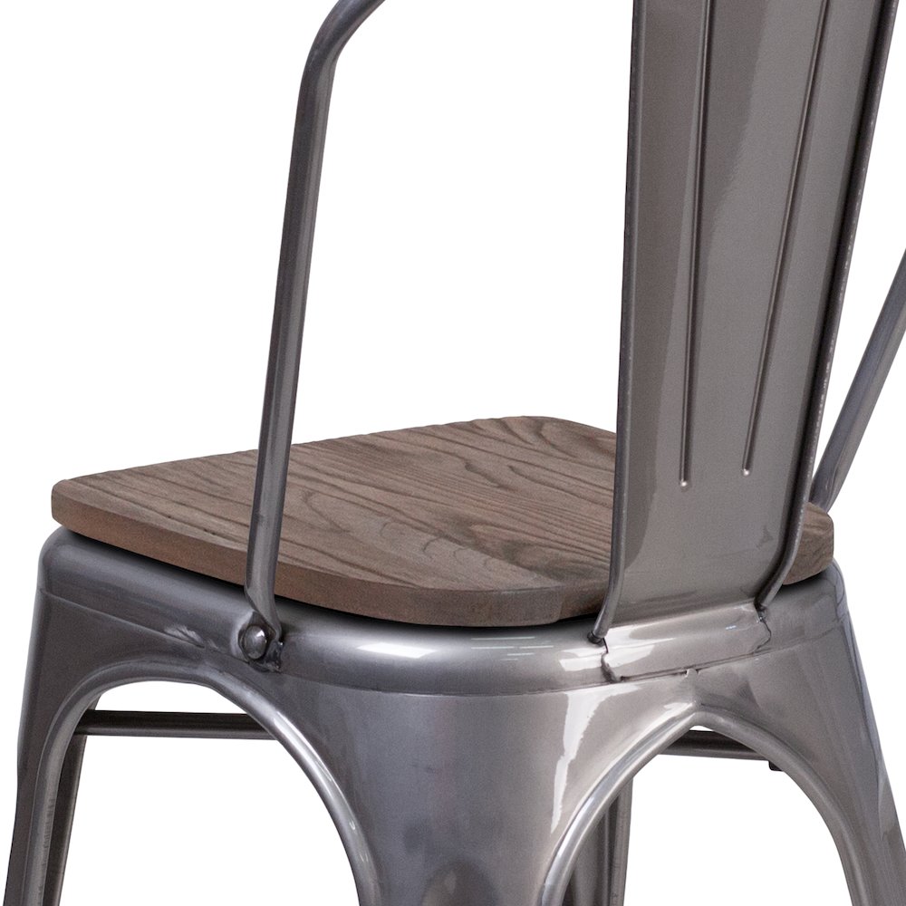 Clear Coated Metal Stackable Chair with Wood Seat. Picture 10
