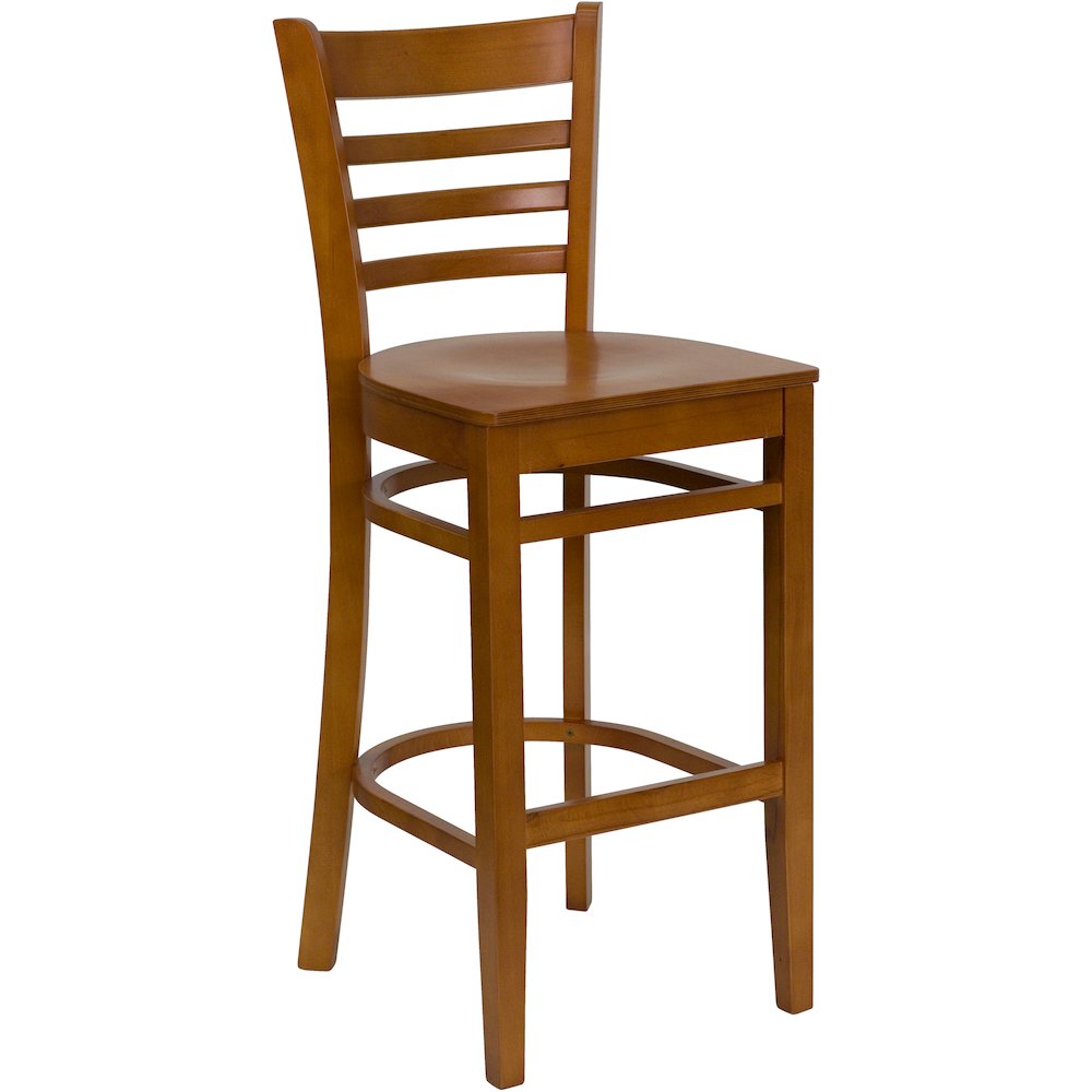 Ladder Back Cherry Wood Restaurant Barstool. Picture 1