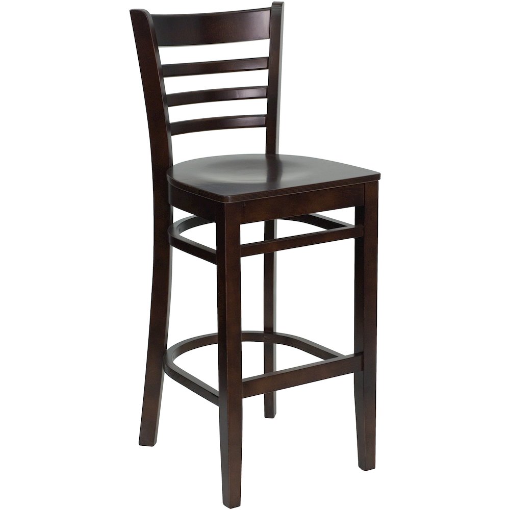 Ladder Back Walnut Wood Restaurant Barstool. Picture 1