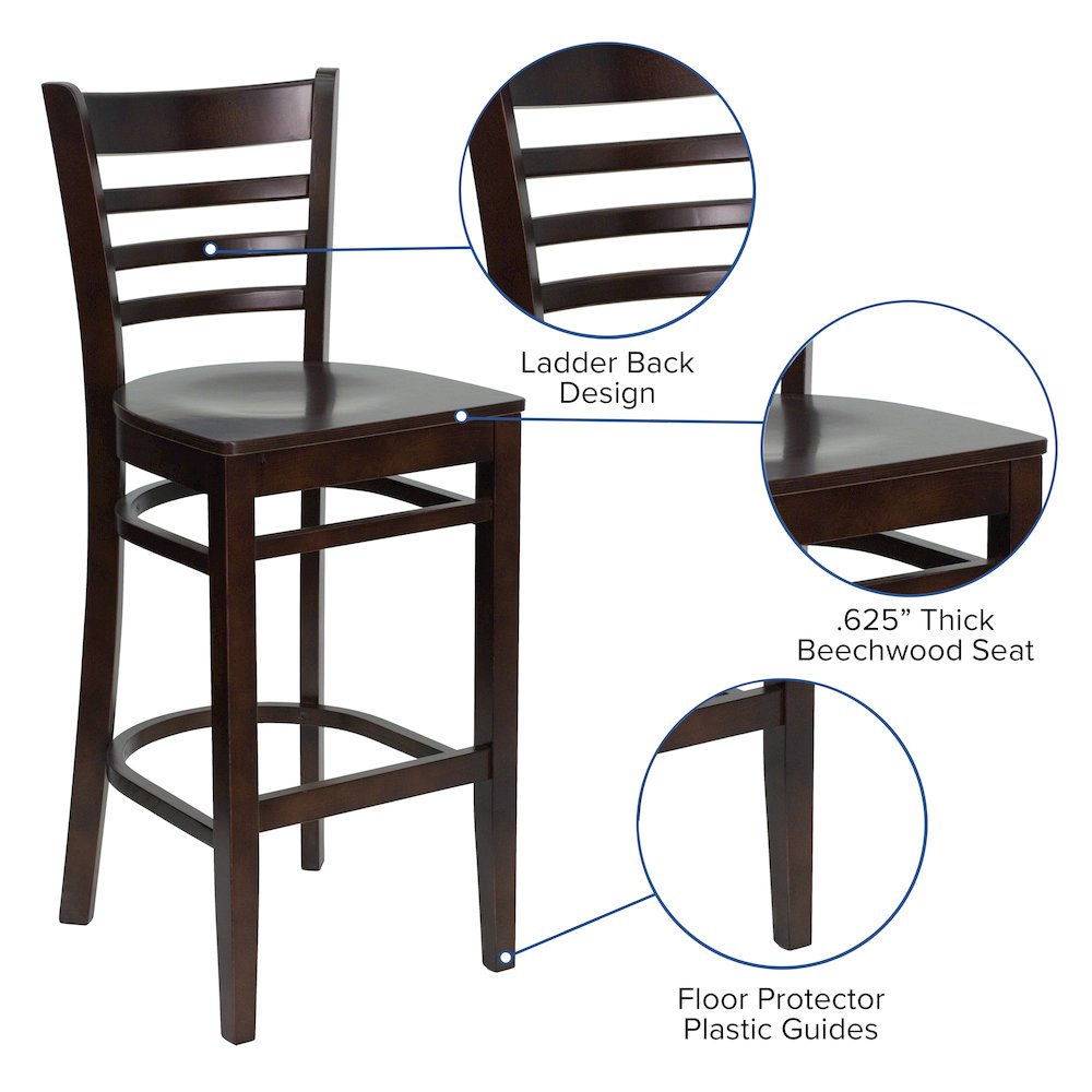 Ladder Back Walnut Wood Restaurant Barstool. Picture 4