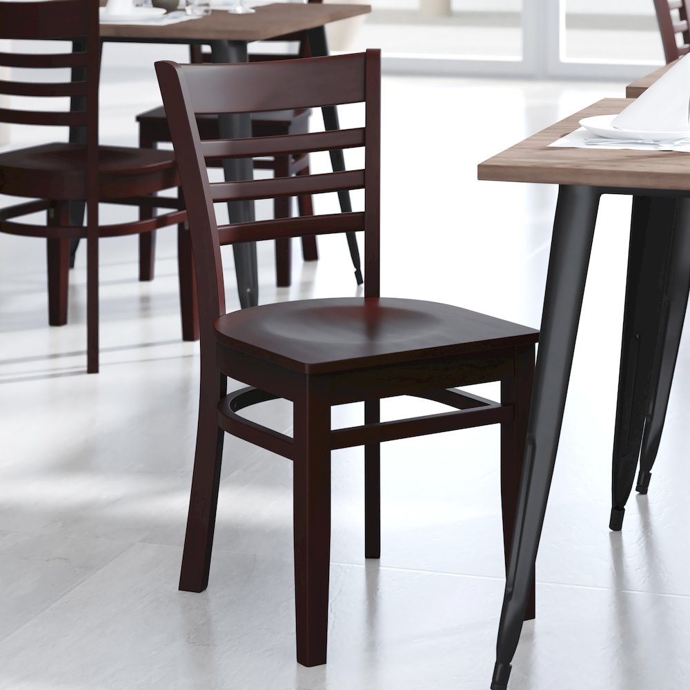 Ladder Back Mahogany Wood Restaurant Chair. Picture 5