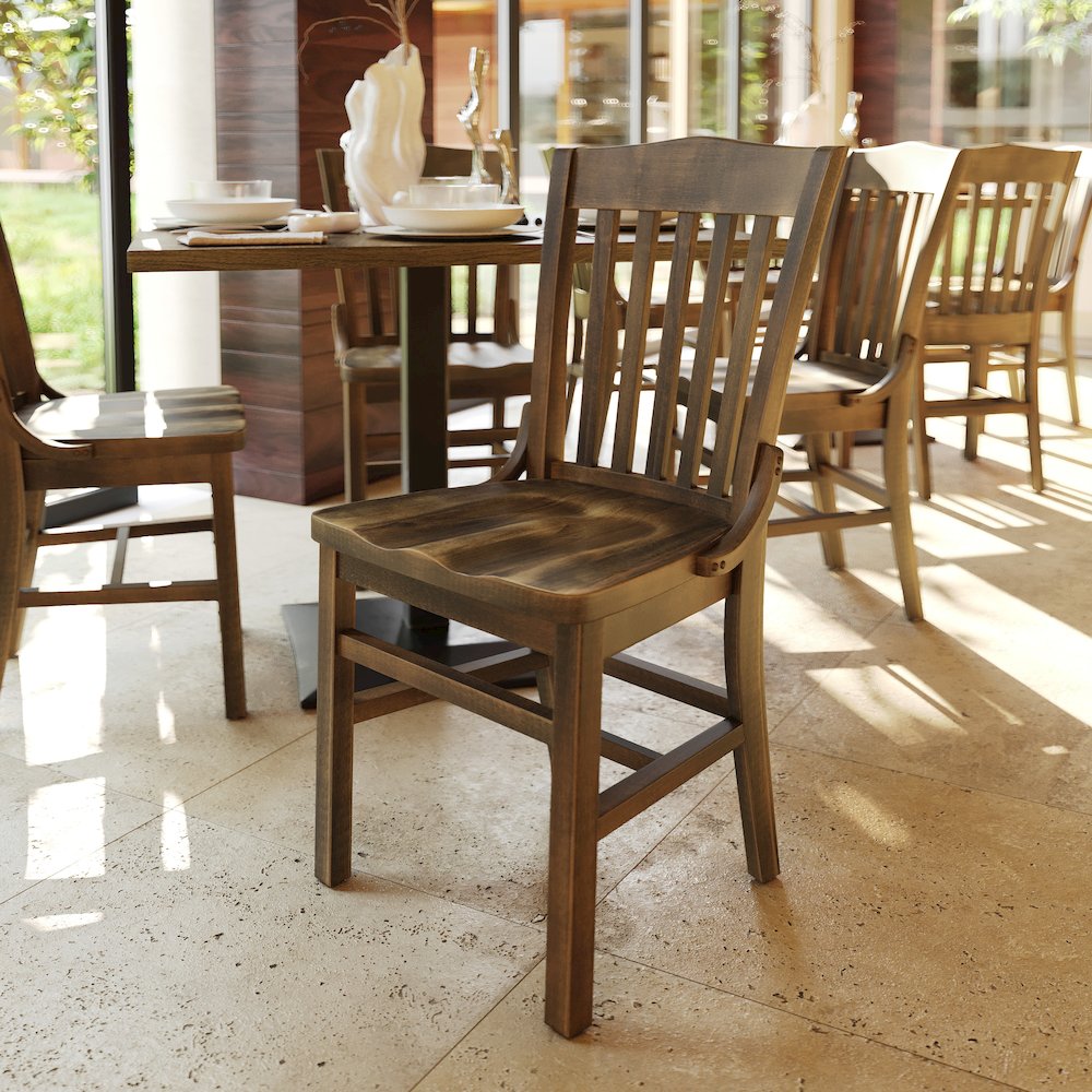 HERCULES School House Back Antique Copper Wood Restaurant Chair. Picture 3