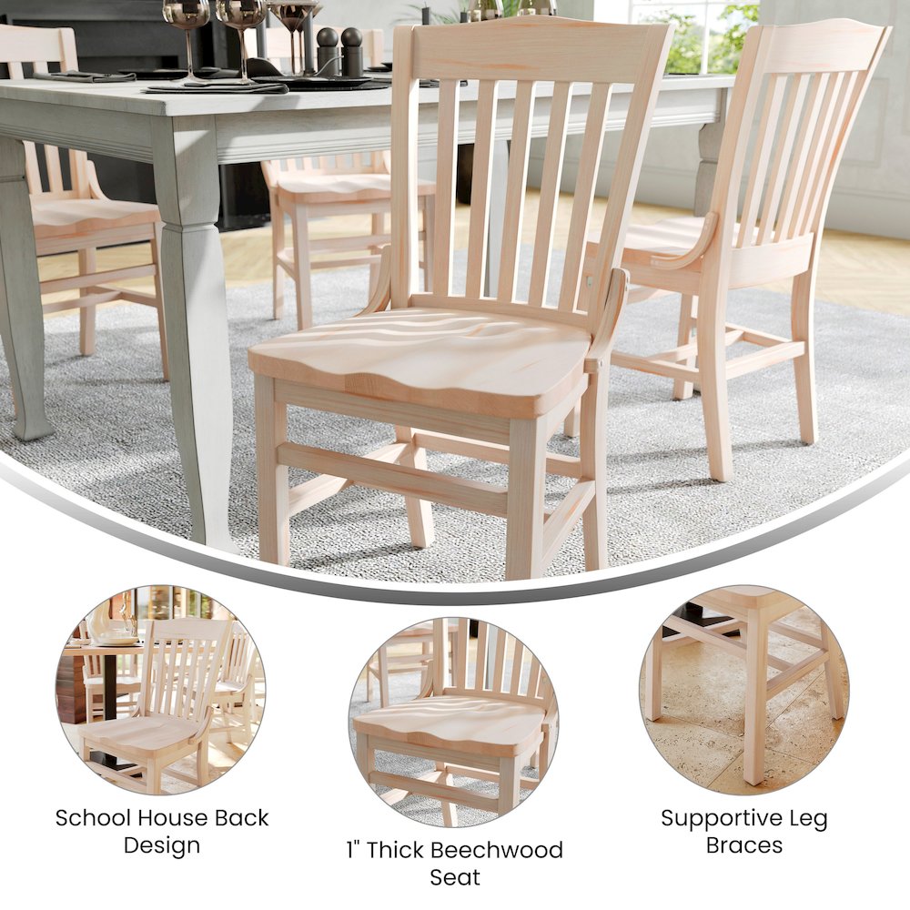 HERCULES School House Back Antique White Wood Restaurant Chair. Picture 4