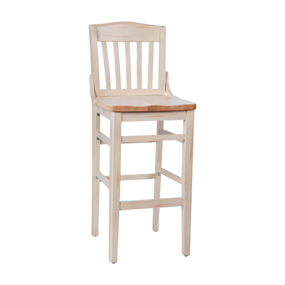 HERCULES School House Back Antique White Wood Restaurant Barstool. Picture 1