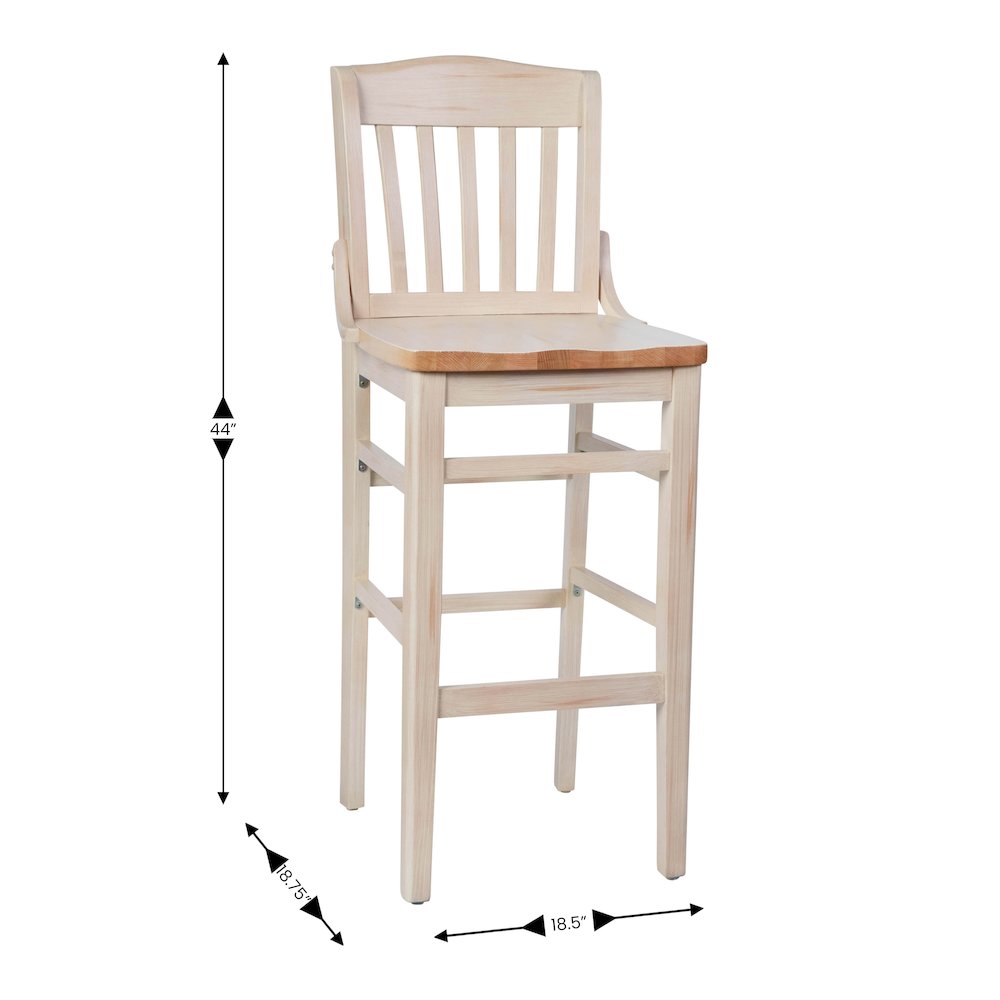 HERCULES School House Back Antique White Wood Restaurant Barstool. Picture 5