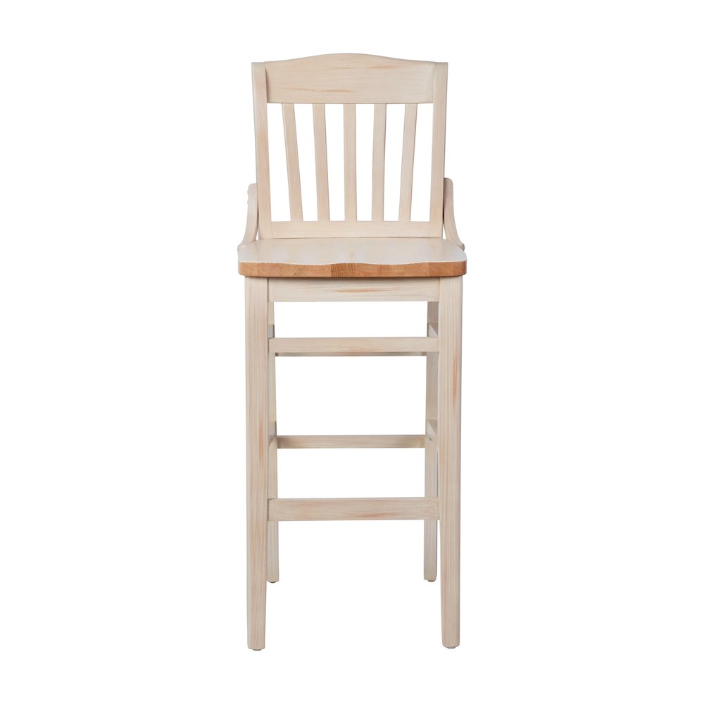 HERCULES School House Back Antique White Wood Restaurant Barstool. Picture 9