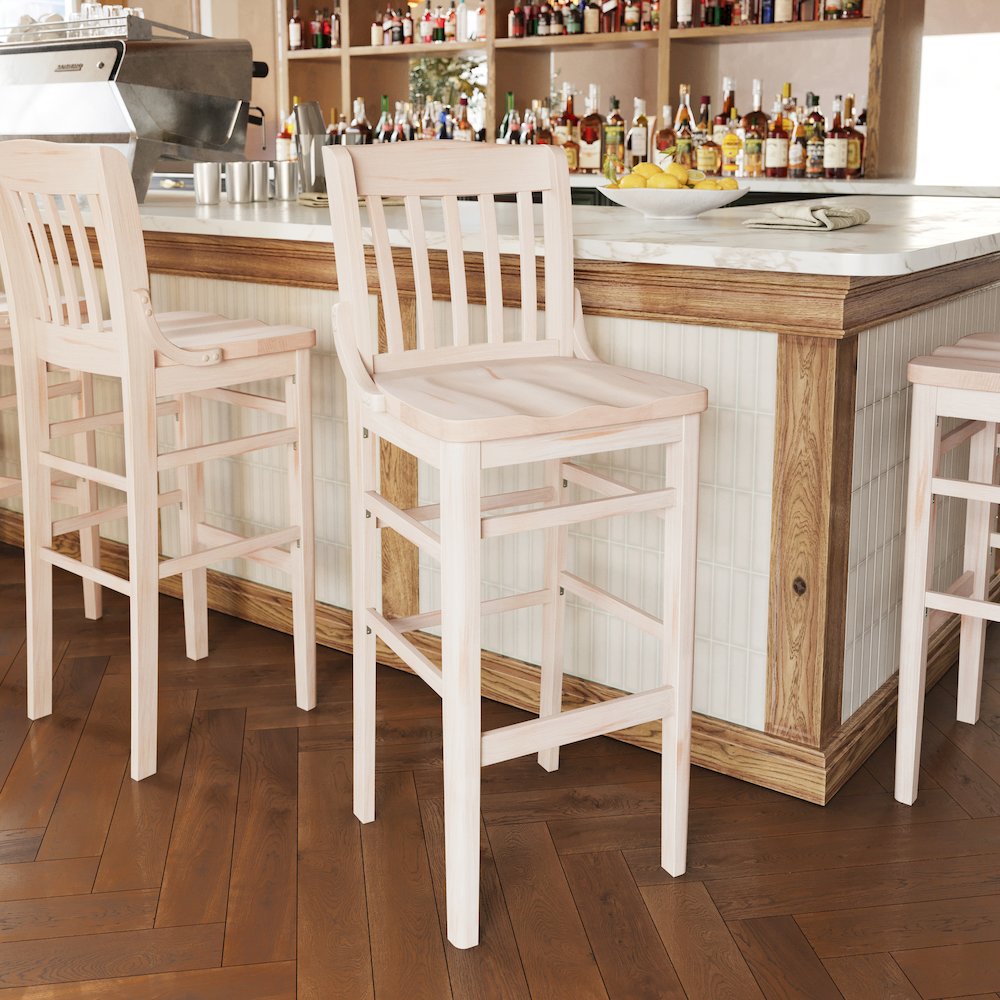 HERCULES School House Back Antique White Wood Restaurant Barstool. Picture 3
