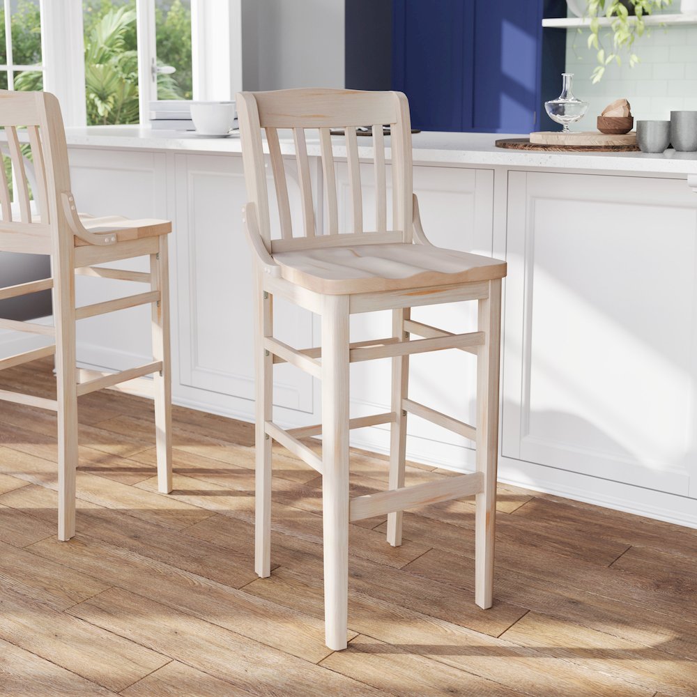 HERCULES School House Back Antique White Wood Restaurant Barstool. Picture 6