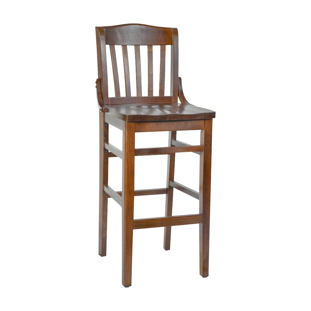 School House Back Walnut Wood Restaurant Barstool. Picture 1