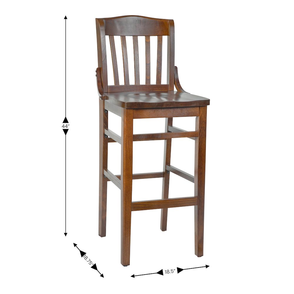 School House Back Walnut Wood Restaurant Barstool. Picture 2