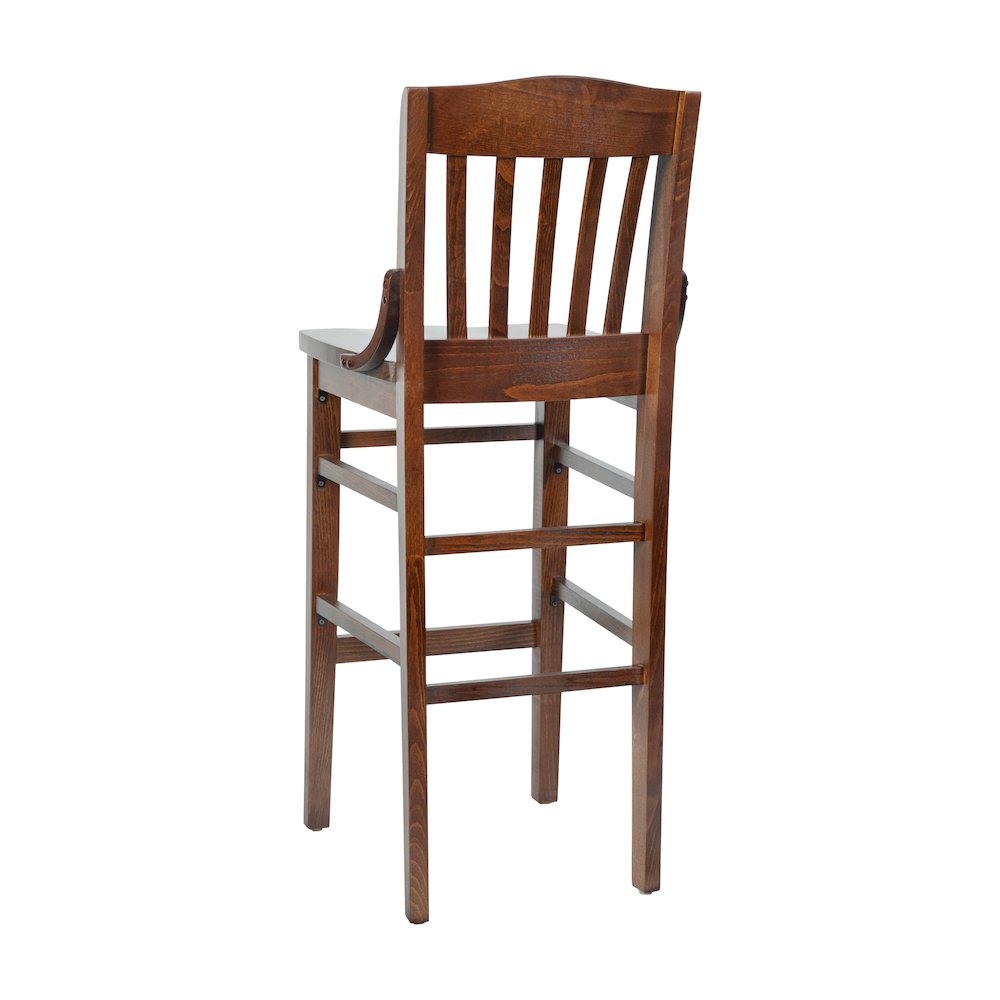 School House Back Walnut Wood Restaurant Barstool. Picture 4