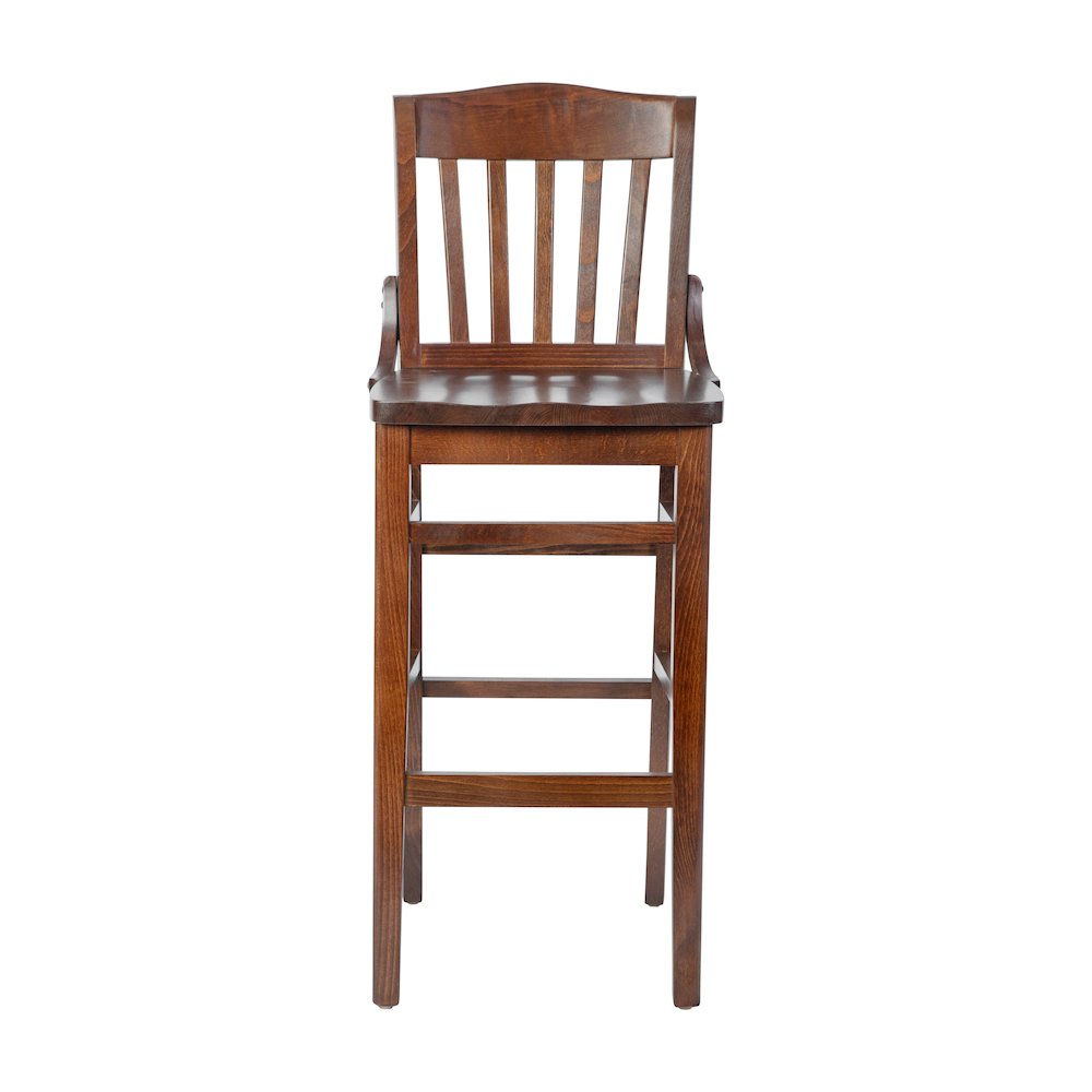 School House Back Walnut Wood Restaurant Barstool. Picture 5