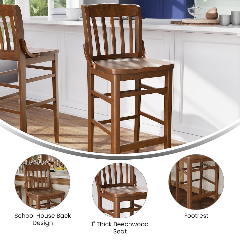 School House Back Walnut Wood Restaurant Barstool. Picture 5