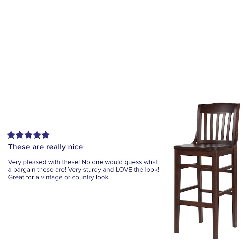 School House Back Walnut Wood Restaurant Barstool. Picture 6