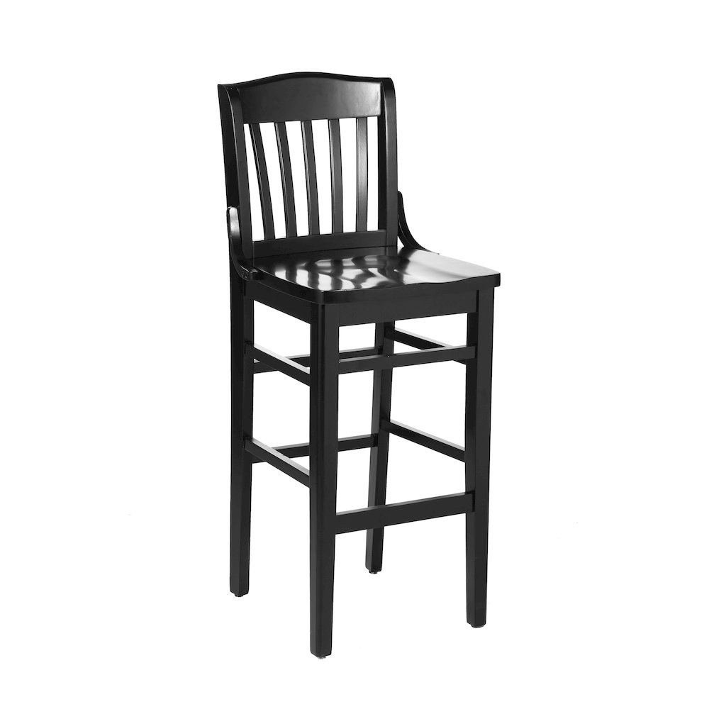 HERCULES School House Back Black Wood Restaurant Barstool. Picture 1