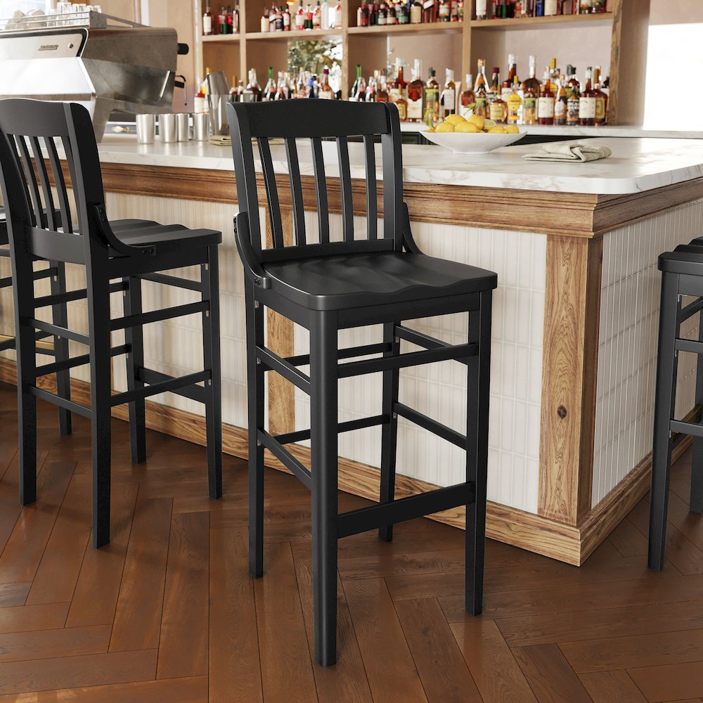 HERCULES School House Back Black Wood Restaurant Barstool. Picture 3