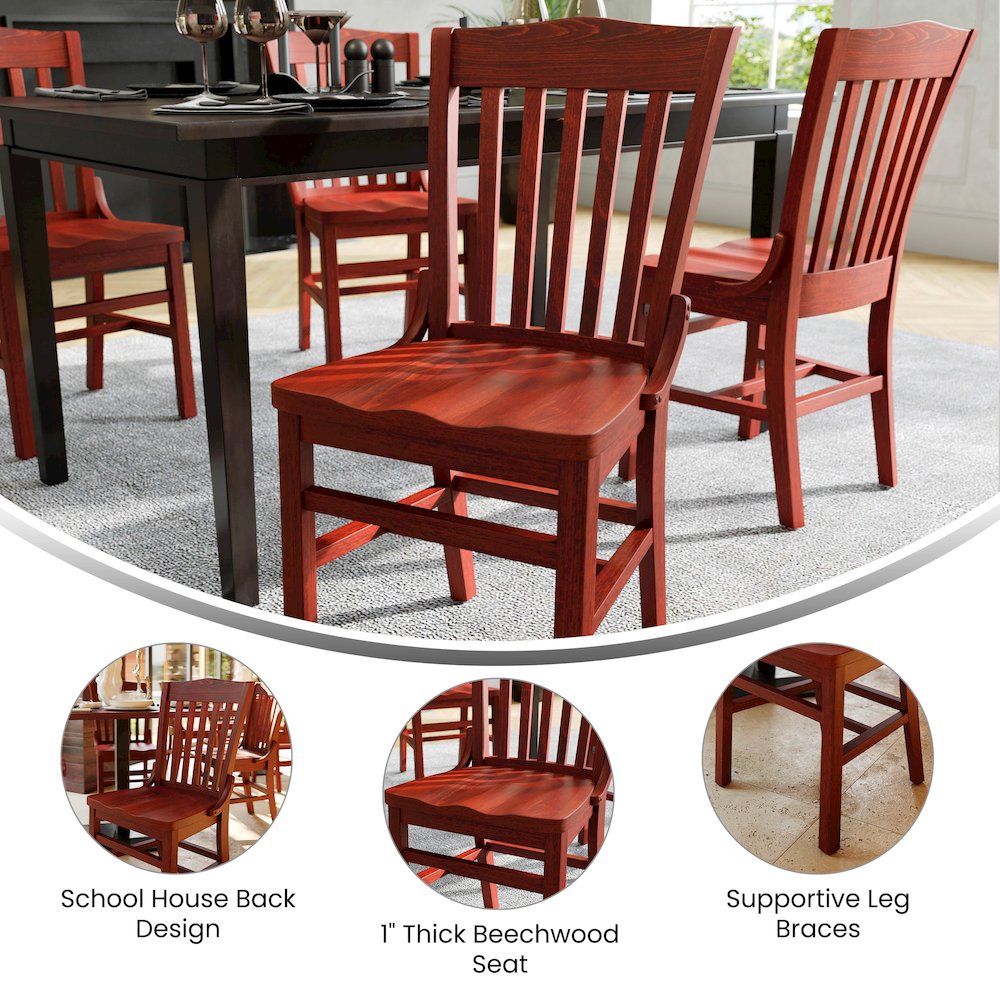 School House Back Mahogany Wood Restaurant Chair. Picture 5