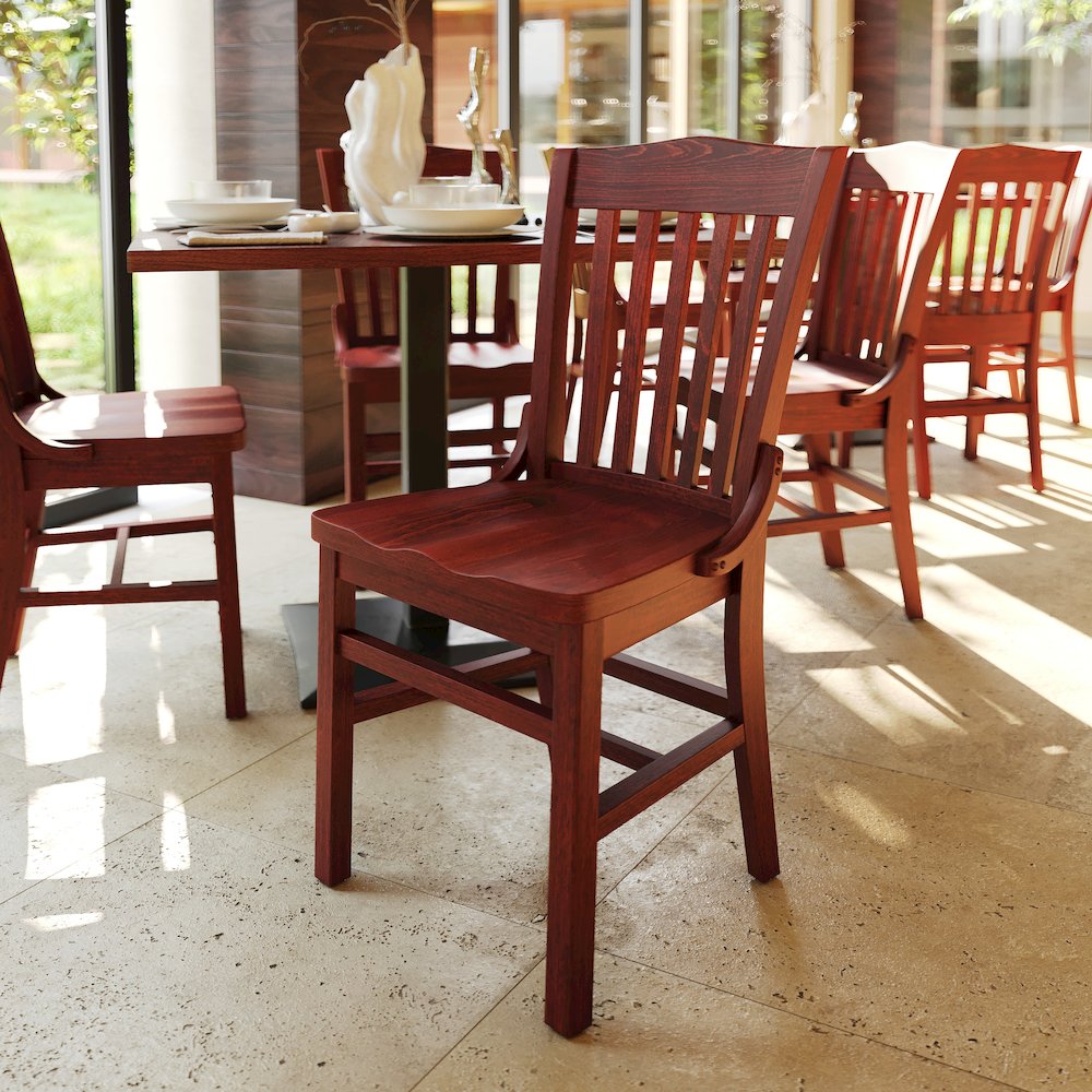 School House Back Mahogany Wood Restaurant Chair. Picture 2