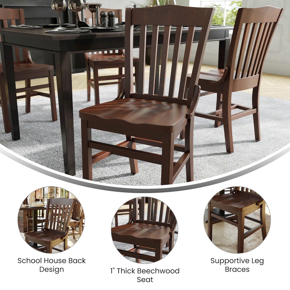 School House Back Walnut Wood Restaurant Chair. Picture 5
