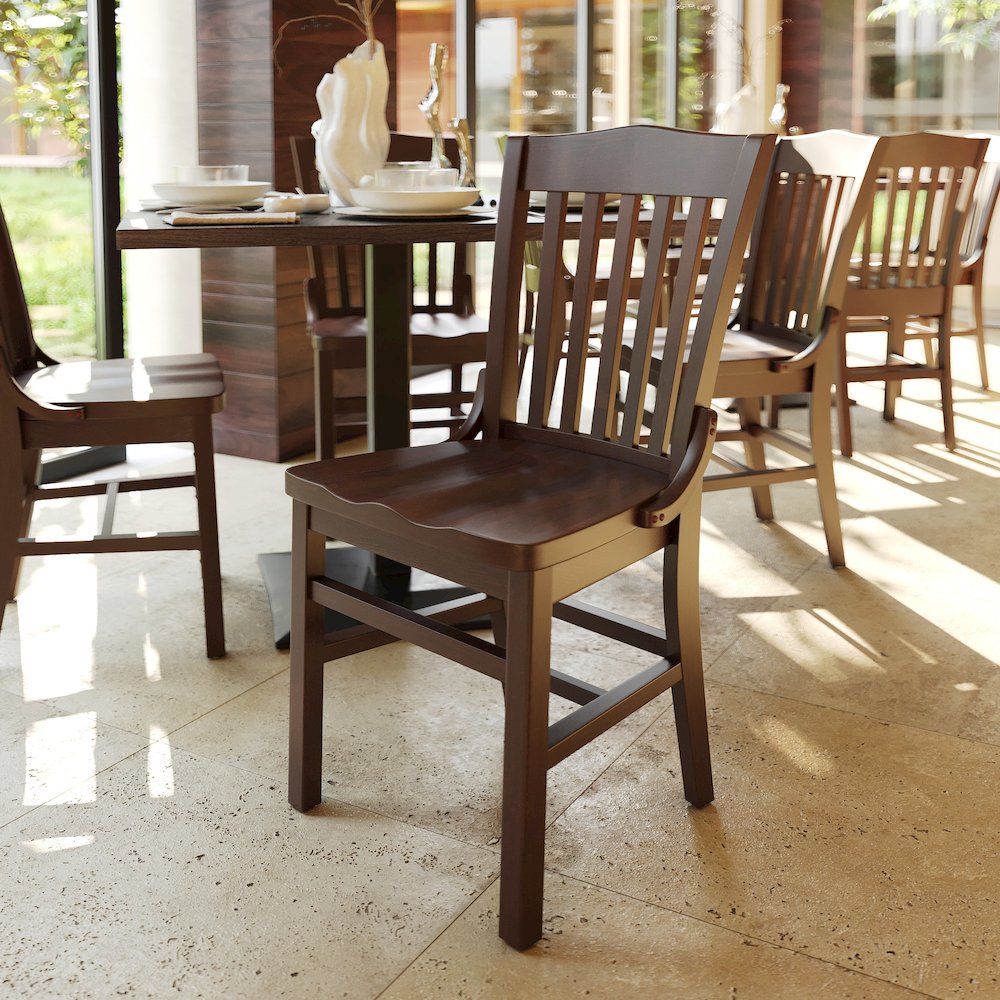 School House Back Walnut Wood Restaurant Chair. Picture 2