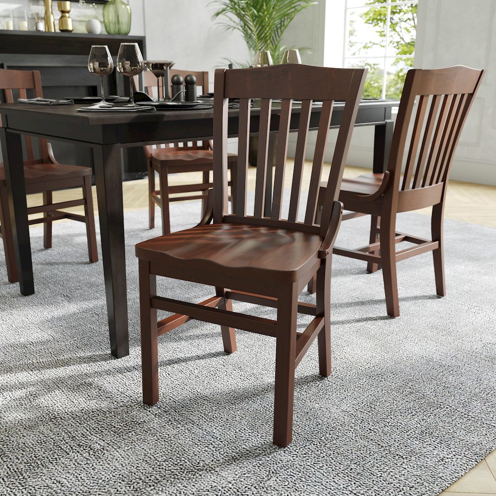 School House Back Walnut Wood Restaurant Chair. Picture 8