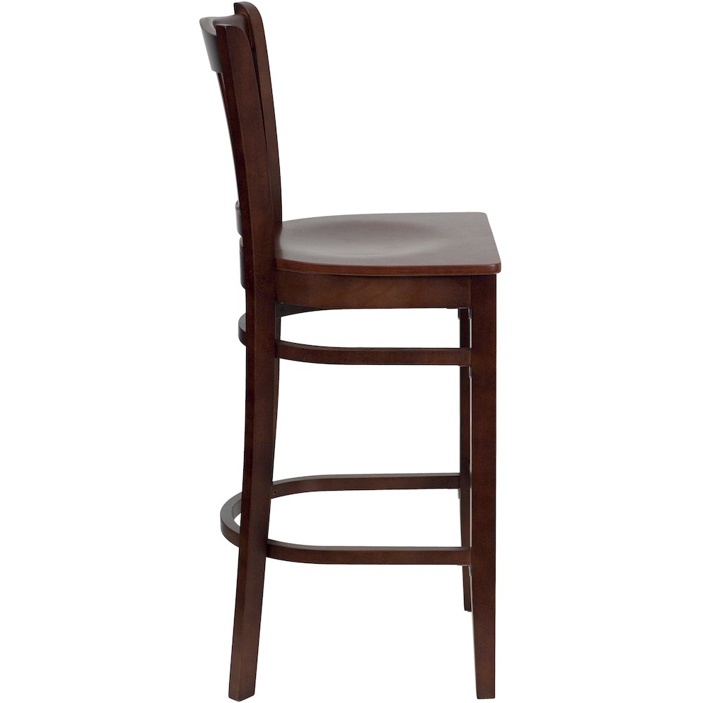 Vertical Slat Back Mahogany Wood Restaurant Barstool. Picture 2