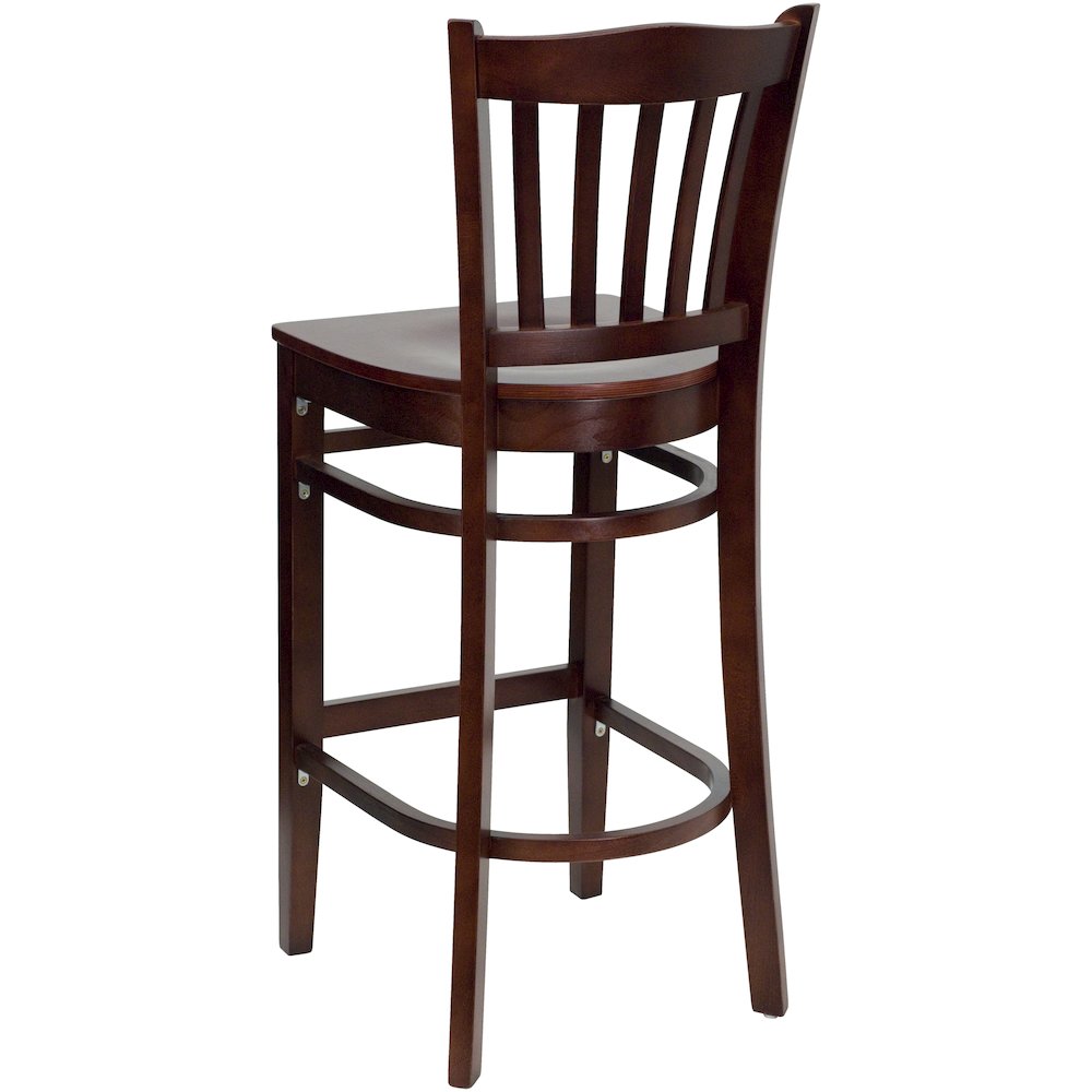 Vertical Slat Back Mahogany Wood Restaurant Barstool. Picture 3