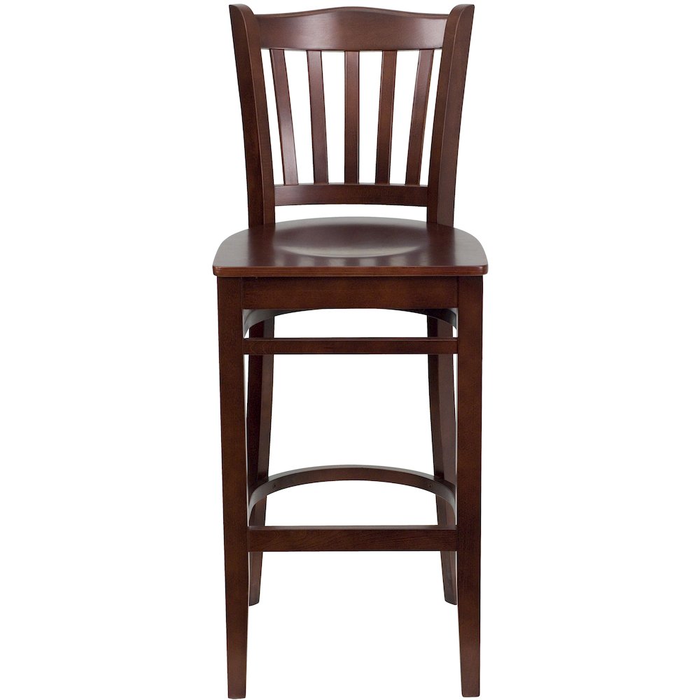 Vertical Slat Back Mahogany Wood Restaurant Barstool. Picture 4
