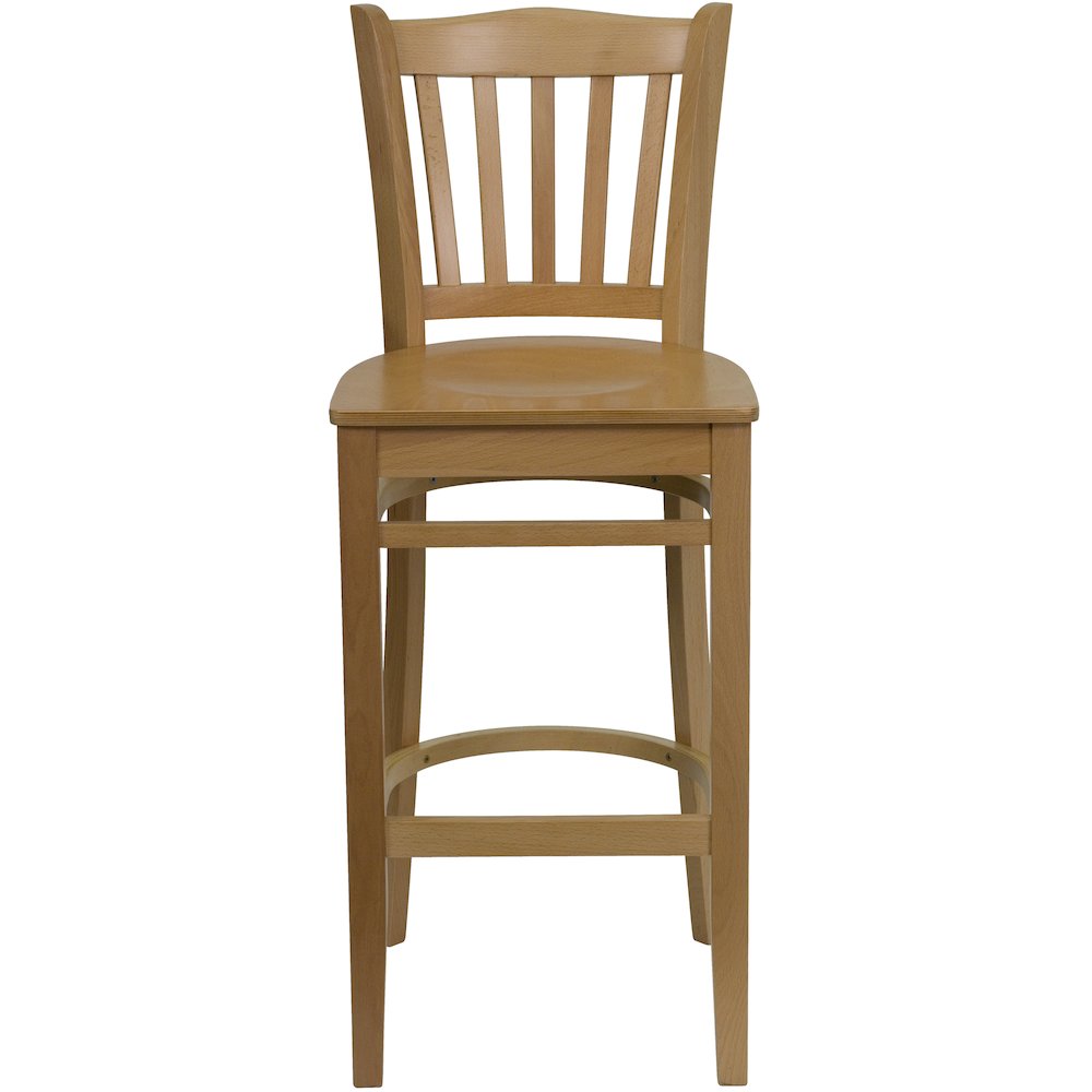Vertical Slat Back Natural Wood Restaurant Barstool. Picture 4