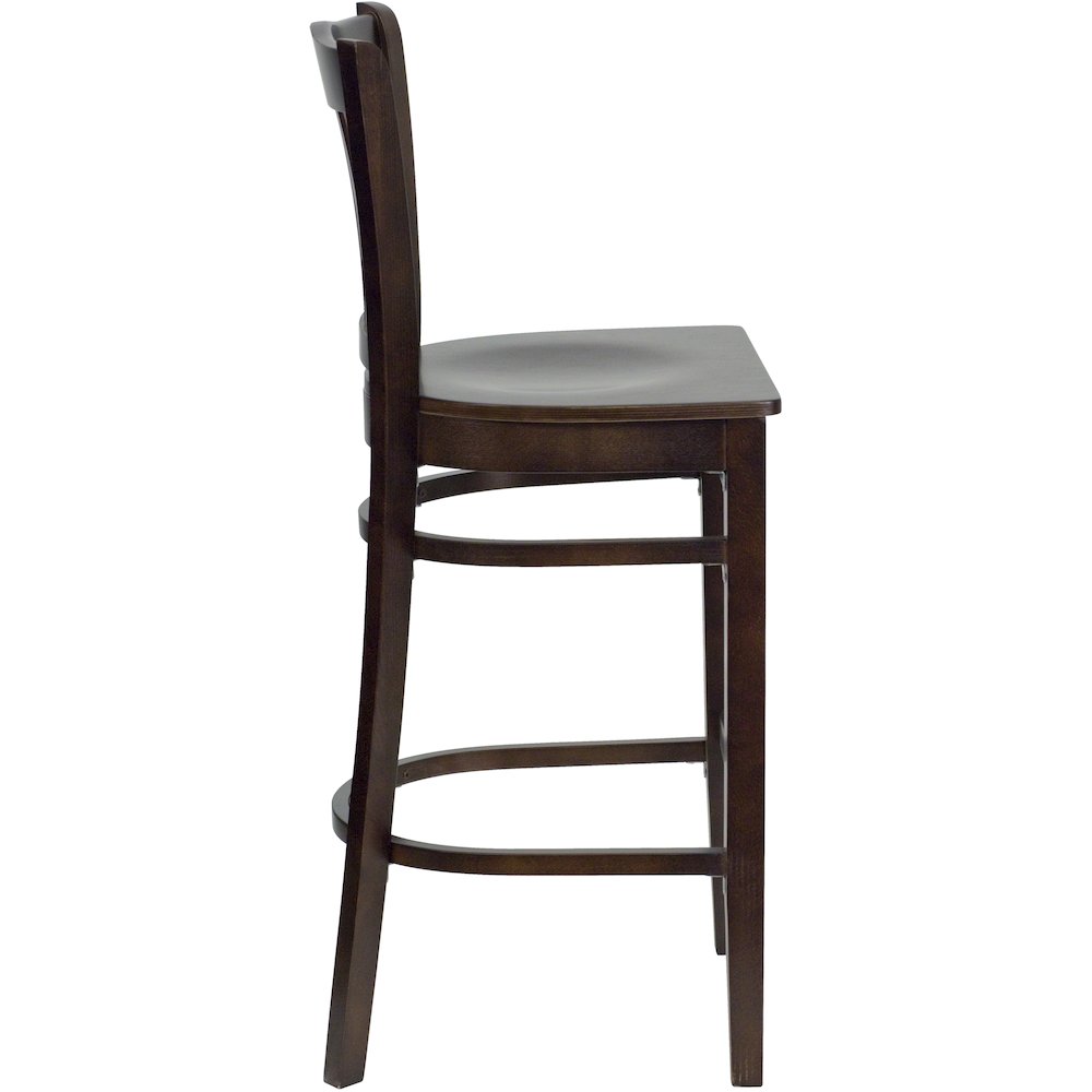 Vertical Slat Back Walnut Wood Restaurant Barstool. Picture 2