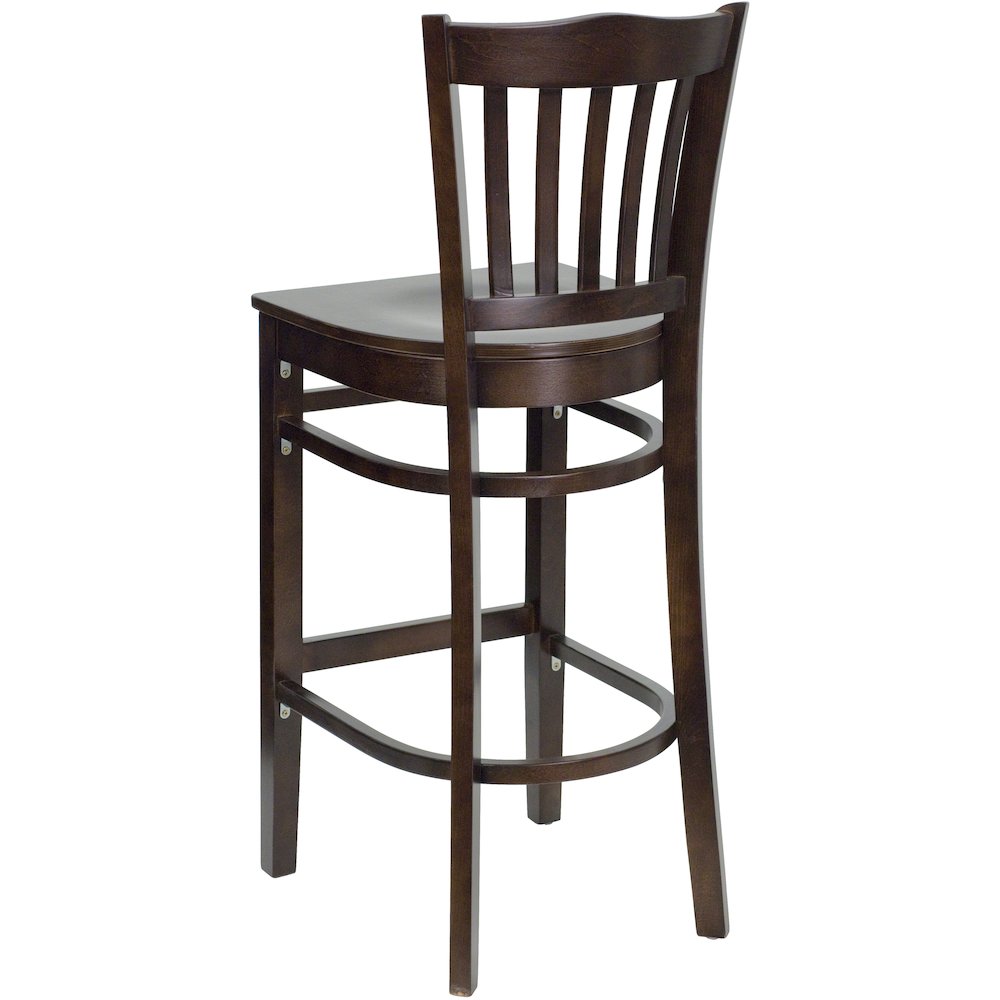 Vertical Slat Back Walnut Wood Restaurant Barstool. Picture 3
