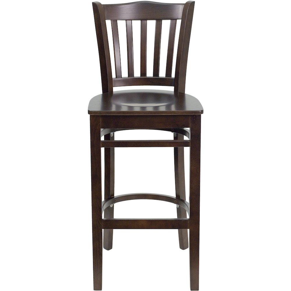 Vertical Slat Back Walnut Wood Restaurant Barstool. Picture 4