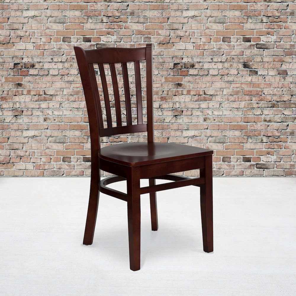 Vertical Slat Back Mahogany Wood Restaurant Chair. Picture 5