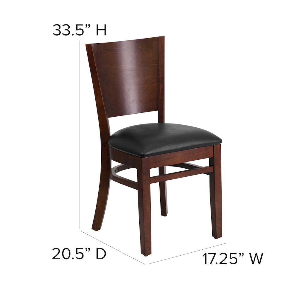 Solid Back Walnut Wood Restaurant Chair - Black Vinyl Seat. Picture 5
