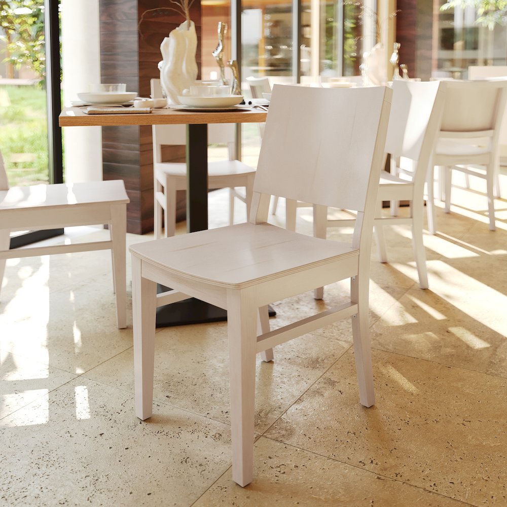 Naples Solid Wood Dining Chair with Curved Backrest and Antique White Finish. Picture 3