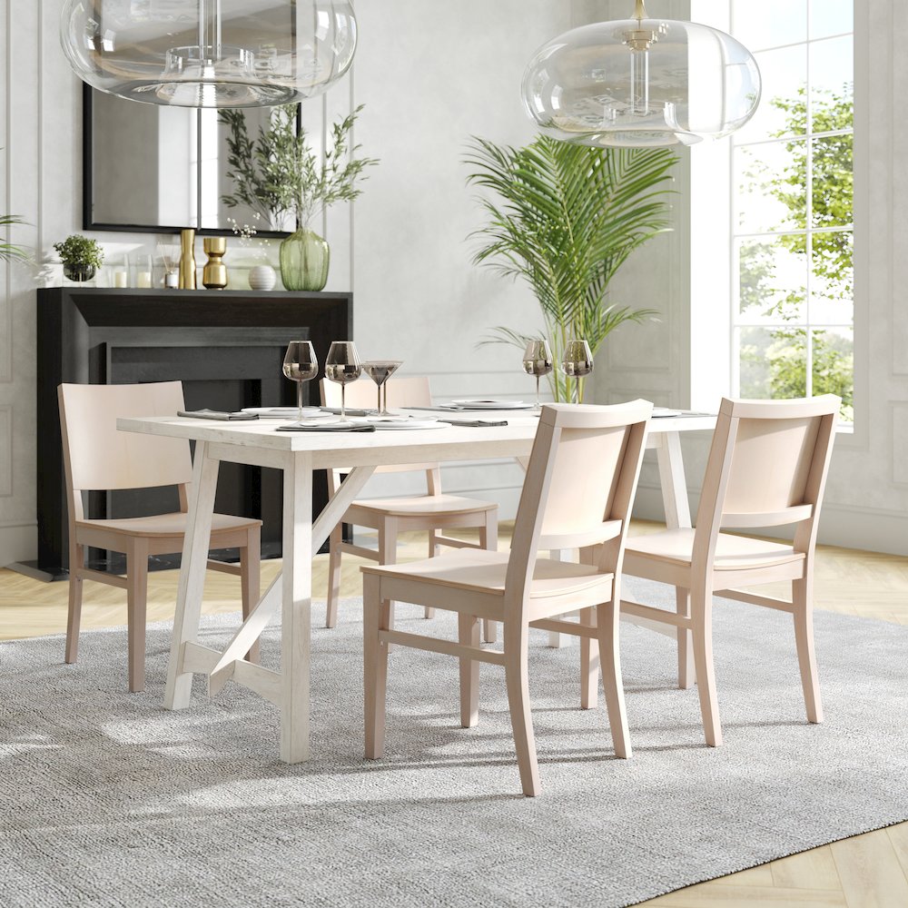 Naples Solid Wood Dining Chair with Curved Backrest and Antique White Finish. Picture 6