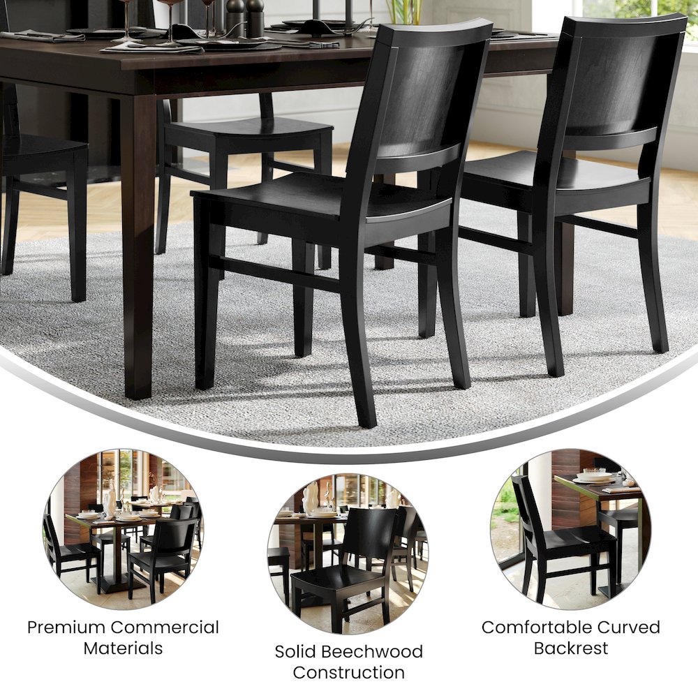 Naples Solid Wood Dining Chair with Curved Backrest and Black Finish. Picture 4