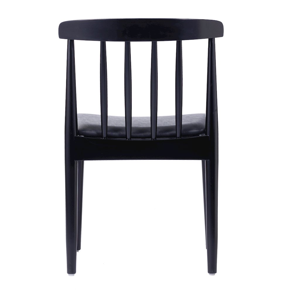 Solid Wood Black Dining Chair with Curved Spindle Backrest and Black Vinyl Seat. Picture 7